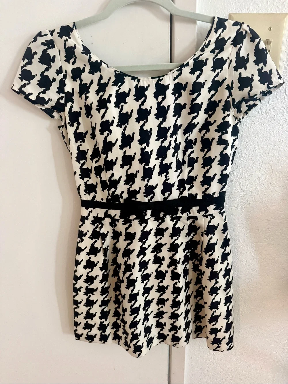 kate spade Black & White Houndstooth Fit-and-Flare Mini Dress